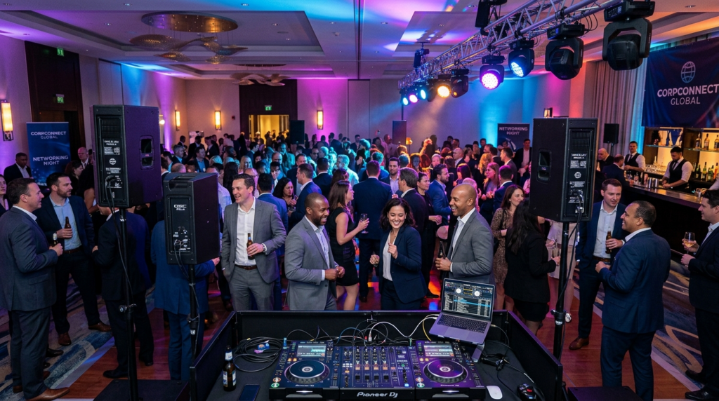 Corporate event space with professional sound system install