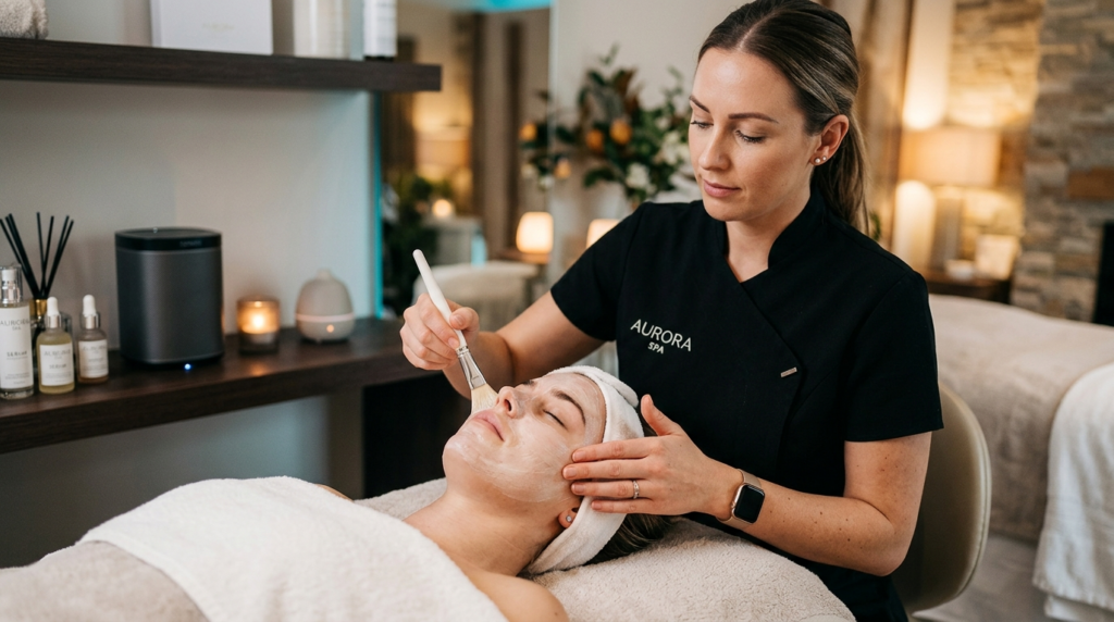 Close-up of a beauty therapist applying professional skincar
