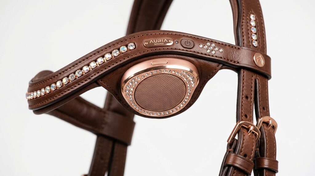 Close-up detail shot of luxurious horse equipment with embed