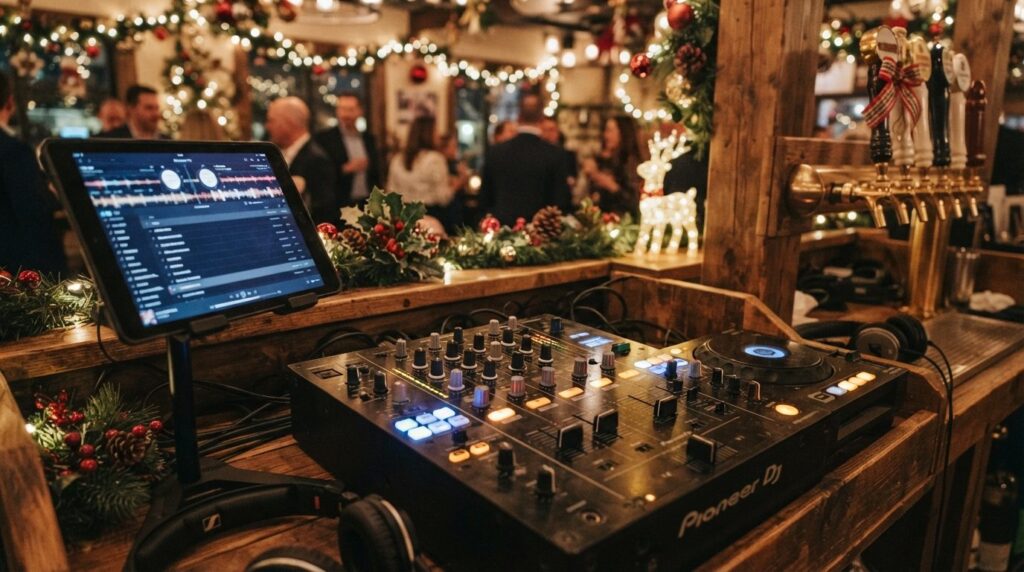 Close-up professional shot of a DJ mixer or audio control in