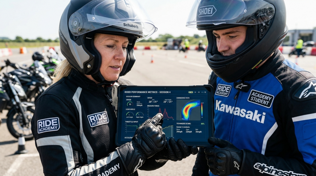 Close-up professional photograph of a motorcycle training in